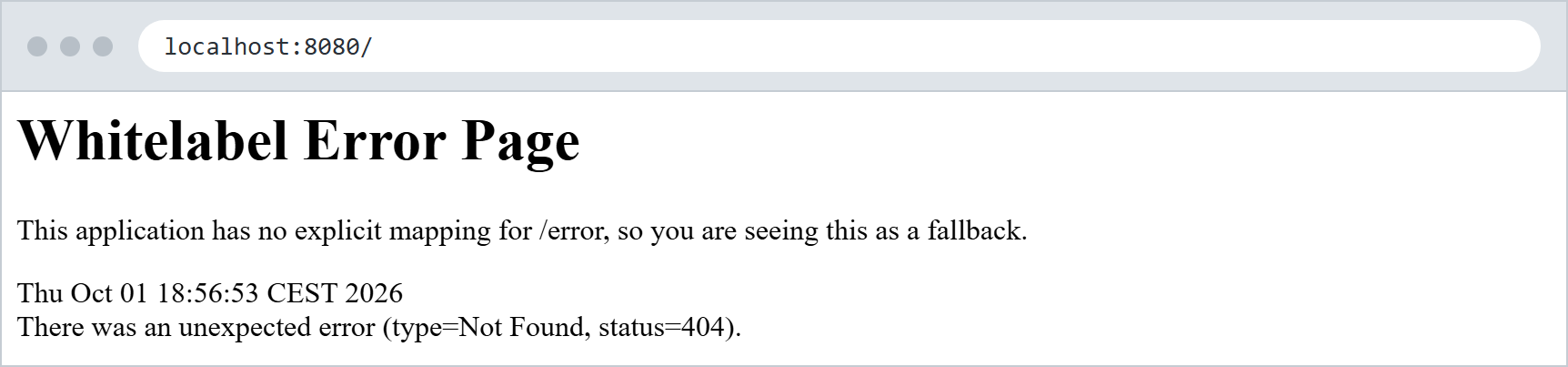 Pagina di errore predefinita di Spring Boot con codice 404
